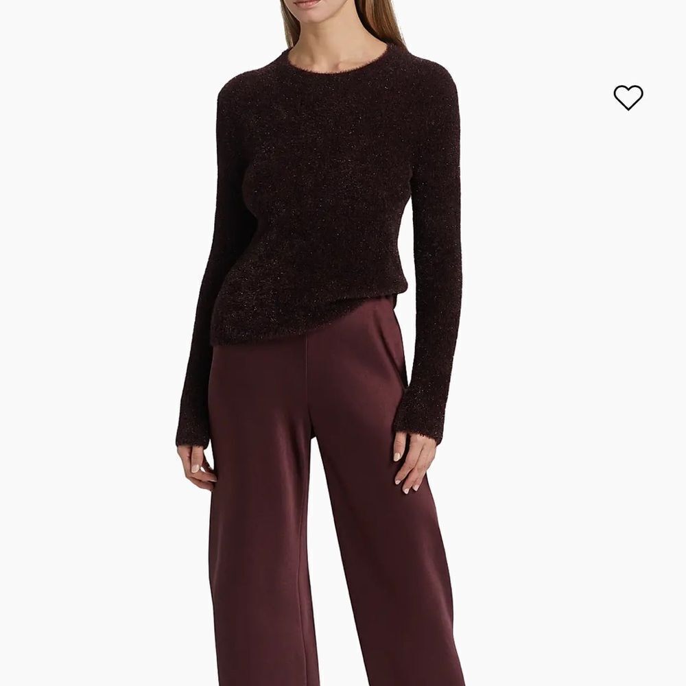 NEW VINCE lurex eyelash pullover sweater in cherry night metallic